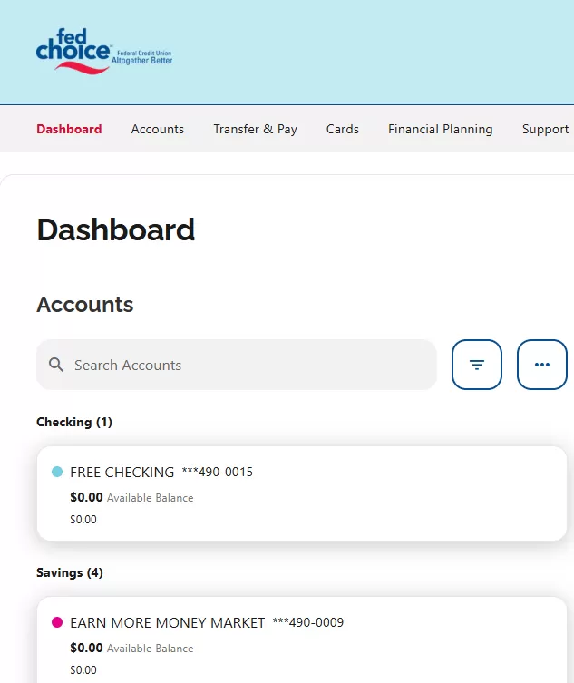 new online banking screen